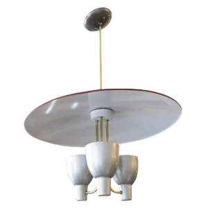 1953 Enameled Pendant Chandelier by Moe Lighting With 3 Arms for Dining Room