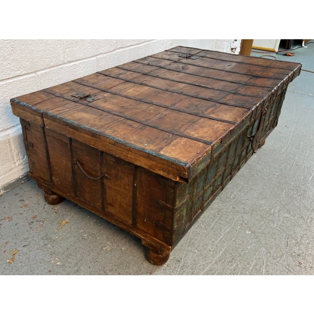 Mid 20th Century Antique Indian Pitara Chest With Turquoise Patina For Sale - Image 5 of 18