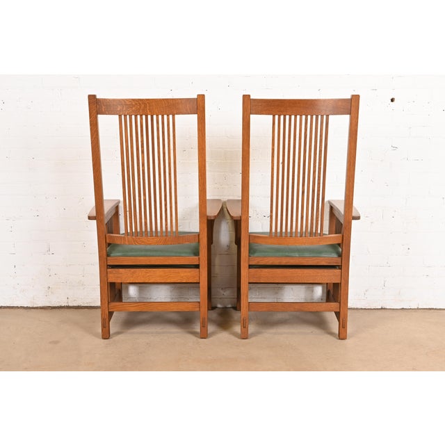 Stickley Mission Oak Arts & Crafts Spindle High Back Arm Chairs, Pair For Sale - Image 10 of 12