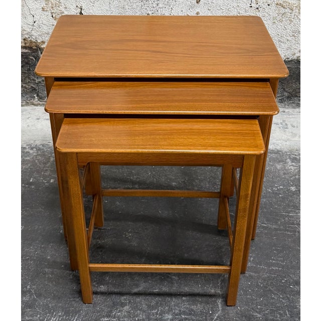 Mid 20th Century Set of Three Swedish Modern Brown Teak Nesting End Tables C. 1960 For Sale - Image 5 of 7