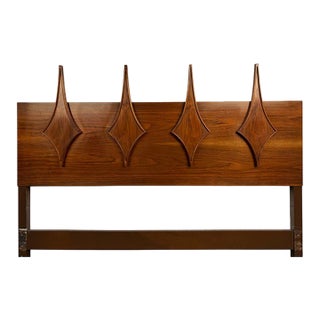 Mid-Century Modern Queen-Sized Sculptural Headboard in Walnut For Sale