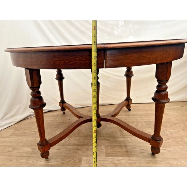 Early 20th Century Old English Revival Round Expansion Dining Table, Baluster Legs Quarter Sawn Oak For Sale - Image 11 of 15