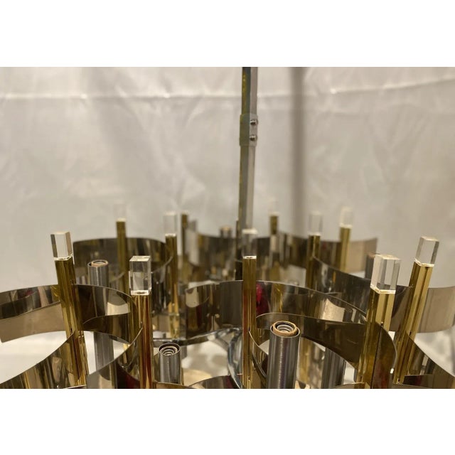 Gaetano Sciolari Vintage Italian Sciolari 18 Light Chrome, Brass and Lucite Chandelier For Sale - Image 4 of 6