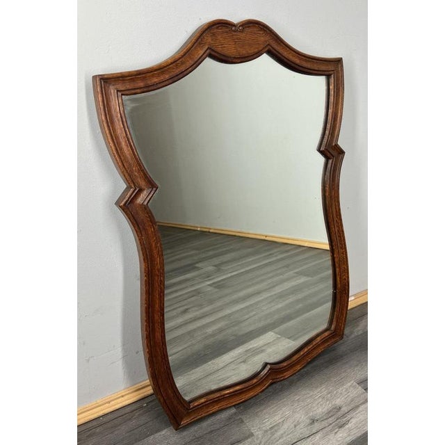 Brown French Wall Mirror with Ornate Carved Oak Frame For Sale - Image 8 of 8
