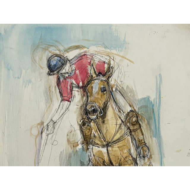 Vintage Abstract Horse Painting Contemporary "Study of a Polo Pony" Mixed Medium Watercolor on Paper, 1990s For Sale - Image 4 of 9
