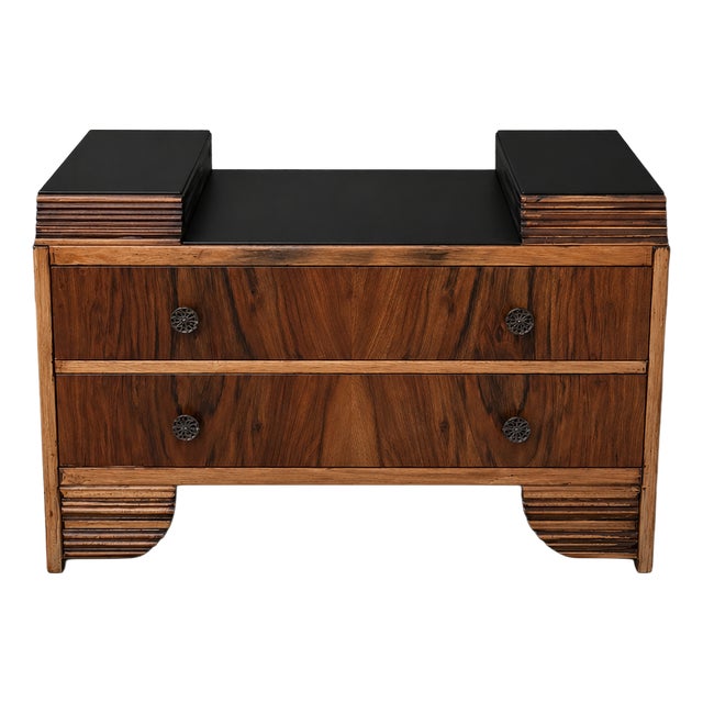 Art Deco Walnut and Oak Compact Chest of Drawers, 1950s For Sale