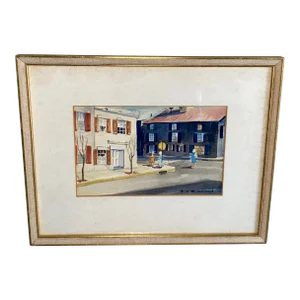 Vintage Cityscape Watercolor Signed E W Ryerson