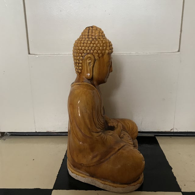 Marigold Chinese Majolica Glaze Drip Seated Mediation Buddha Statue