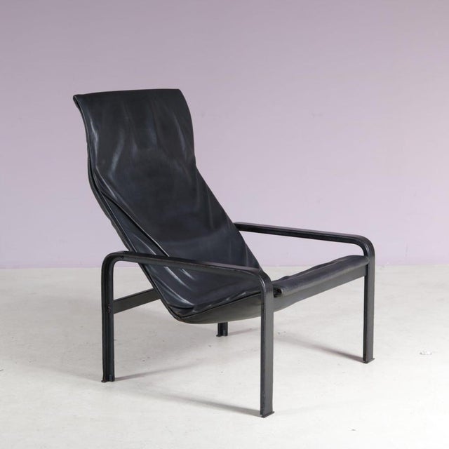 Black Leather Lounge Chair by Jacques Toussaint & Patrizia Angeloni for Matteo Grassi, Italy, 1980s For Sale - Image 11 of 11