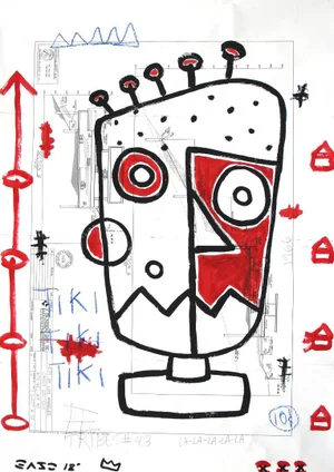Pop Art "Robot Tiki Man" Original Artwork by Gary John