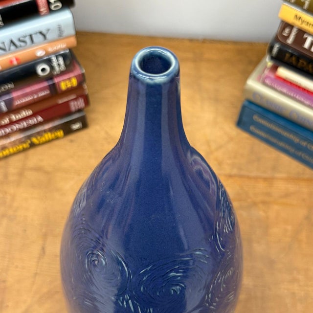 Blue Blue Starry Night Ceramic Vase with Swirl Design For Sale - Image 8 of 9