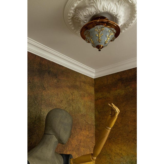 Art Deco French Copper and Frosted Glass Three-Light Ceiling Light, 1930s For Sale - Image 10 of 18