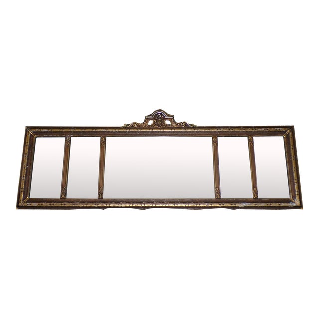 Vintage Art Nouveau Etched Framed Gold Gilt Gesso Buffet Mantle Mirror For Sale