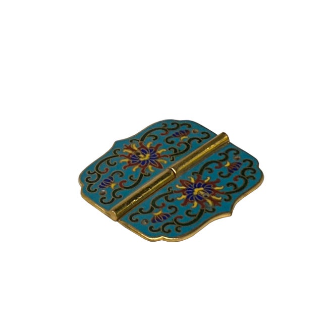 2 Sets Turquoise Enamel Cloisonne Butterfly Hinges Metal Decor Plaque Art For Sale - Image 9 of 9