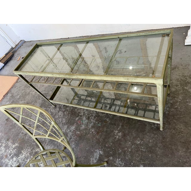 Chinoiserie Rare Mid Century Brown Jordon Neo Classical Patio Dining Set W/ Buffet Table For Sale - Image 3 of 12