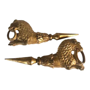 Antique Wood Lion Tiebacks - a Pair
