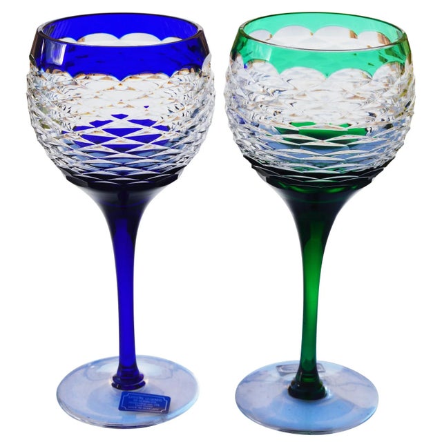 Mid-Century Modern Mid-Century Blue & Green Crystal Stems- a Pair For Sale - Image 3 of 3