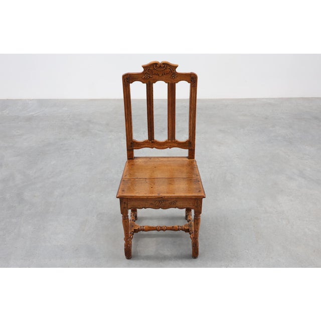 Brown Antique French Carved Oak Side Chair, 1700s For Sale - Image 8 of 16