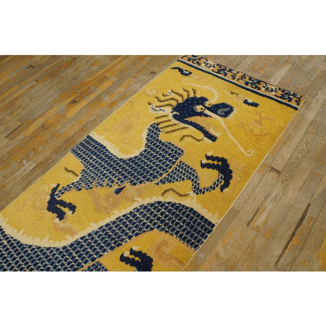 1750s Yellow Dragon Antique Chinese Ningxia Pillar Rug 2' 9'' X 9' Handknotted Wool Carpet For Sale In New York - Image 6 of 15