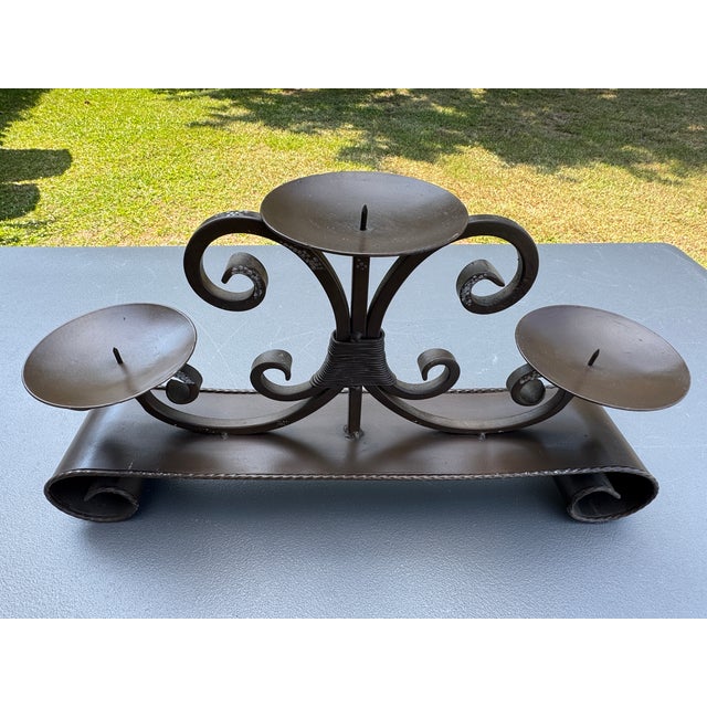 1980s Vintage Wrought Iron Candelabra Fireplace Mantel Candle Holders - A Pair For Sale - Image 9 of 9