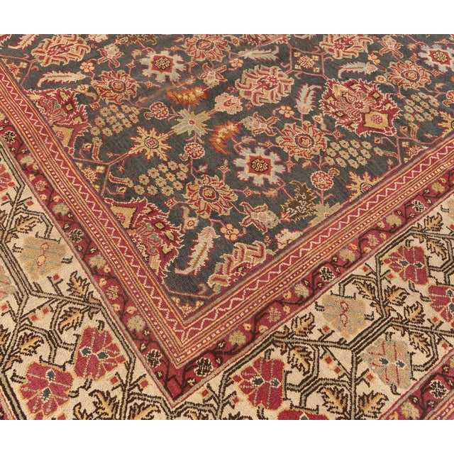 Red Antique Indian Amritsar Handmade Wool Rug For Sale - Image 8 of 9