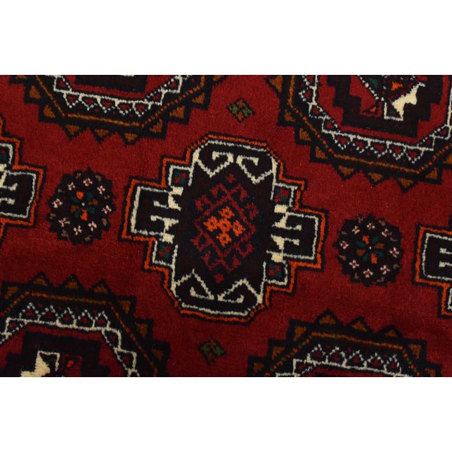Textile Baloch Rug 3’5” X 6’1” Red Wool Vintage Tribal Hand-Knotted Oriental Carpet For Sale - Image 7 of 12