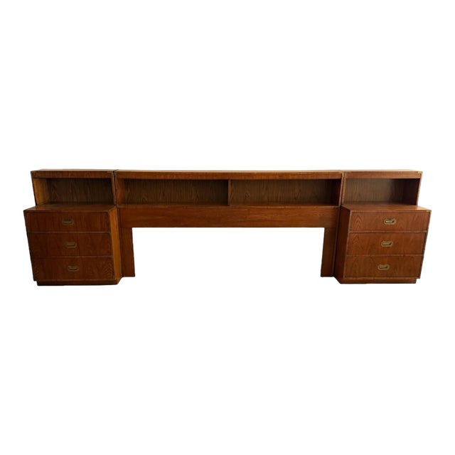 Mid-Century Modern Dixie Act II Campaign King Headboard With Matching Nightstands For Sale