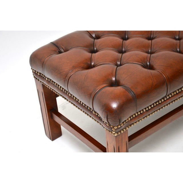 Wood Antique Georgian Leather Bench, 1950s For Sale - Image 7 of 9