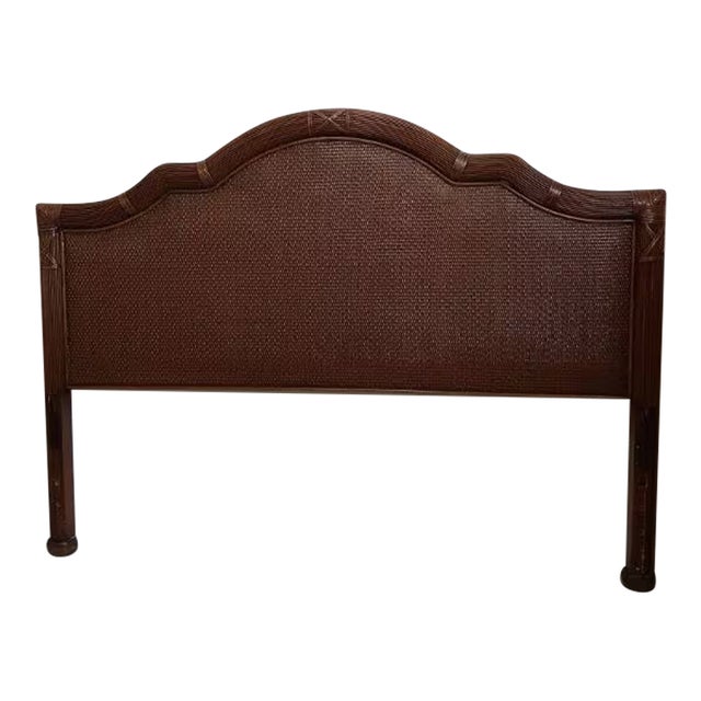 Vintage Wicker Bamboo Queen Headboard Tommy Bahama Style Dark Tone For Sale