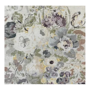 Designer P Kaufmann Braemore Green Gray Lilac Purple "Lisette" Floral Bouquet Botanical Linen Fabric Sample
