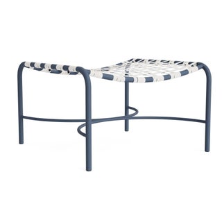Brown Jordan Kantan Aluminum Ottoman in Sapphire with White Suncloth Strapping For Sale