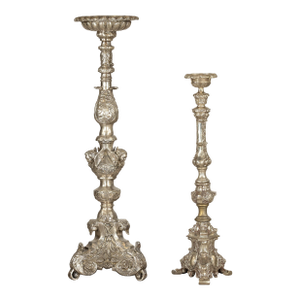Baroque Revival Silver-Plated Bronze Candlesticks with Cherub Decoration - A Pair