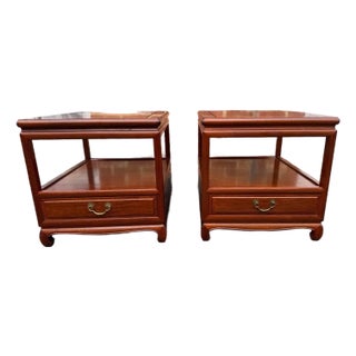 Pair of Mid 20th Century Vintage Chinese Carved Rosewood 2 Tier Side Tables For Sale