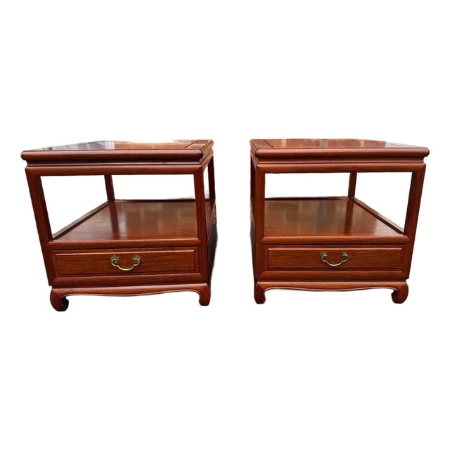 Pair of Mid 20th Century Vintage Chinese Carved Rosewood 2 Tier Side Tables For Sale