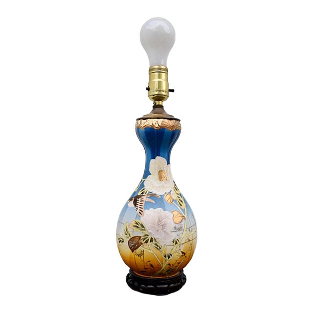 Antique Japanese Satsuma Vase Lamp Meiji Painted Porcelain Gold Bird Flower For Sale