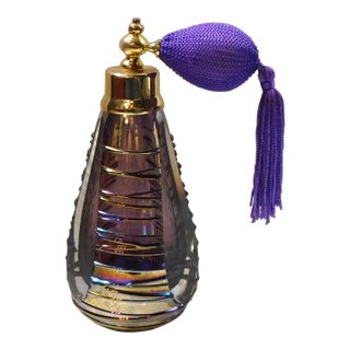 1980s Purple Art Glass Perfume Bottle With Matching Atomzier For Sale