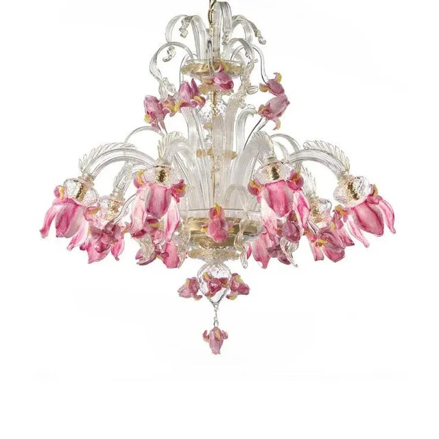 Contemporary Venetian Pink Floral Murano Glass Chandelier For Sale - Image 12 of 12