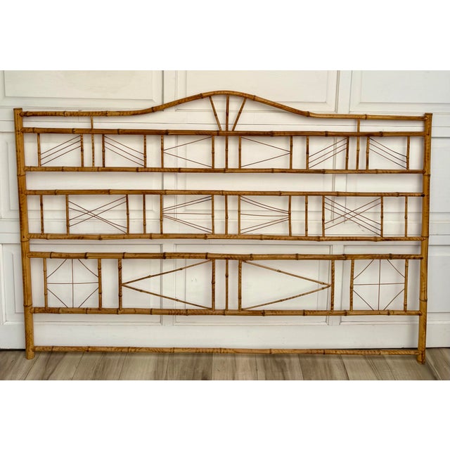 Palm Beach Regency Bamboo 72" Wide Headboard With Geometric Fretwork For Sale - Image 9 of 9