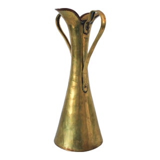 Vintage Hammered Brass and Copper Pitcher For Sale