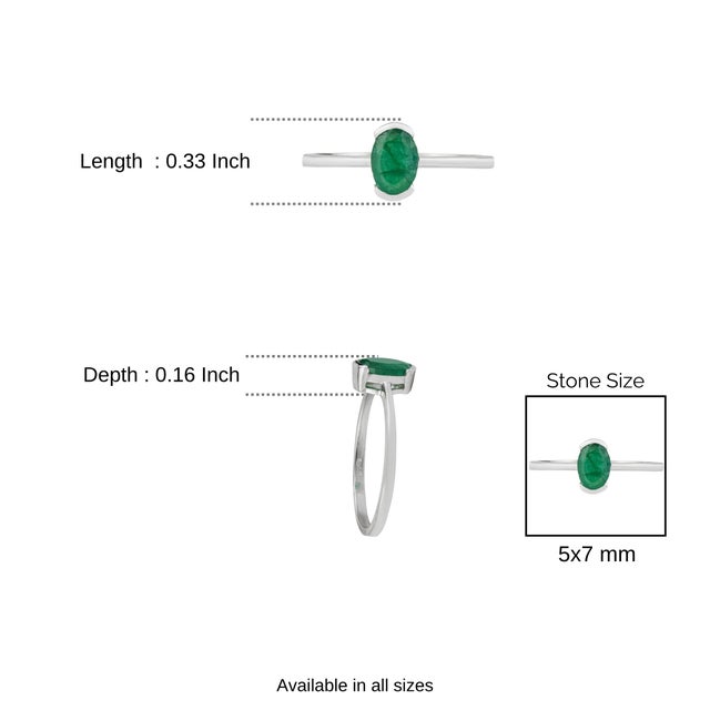 Minimalist 925 Sterling Silver Natural 0.83 Ct Oval Emerald Solitaire Ring Size 8 For Sale - Image 10 of 13