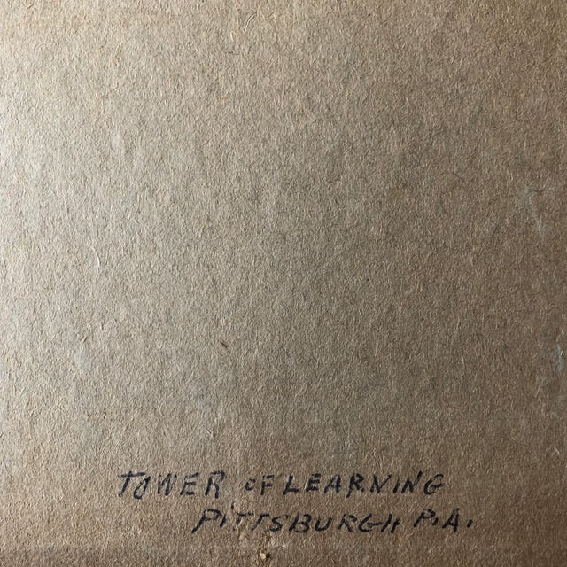 1970’s Original Modernist Painting Tower of Learning Pittsburgh Ornate Frame For Sale In Philadelphia - Image 6 of 7