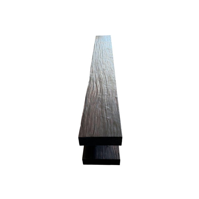 Sculptural Teak Wood Long Bench Stunning Wood Textures, Modern Organic For Sale - Image 10 of 11