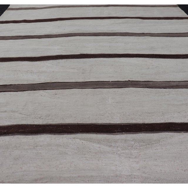 Textile Vintage Turkish Kilim Rug in Soft Beige and Dark Brown Stripes For Sale - Image 7 of 11