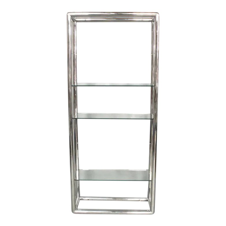 Pace Style Glass and Polished Stainless Steel Shelf Unit | Chairish