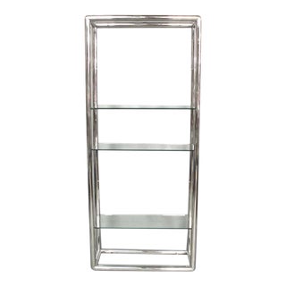 Pace Style Glass and Polished Stainless Steel Shelf Unit For Sale