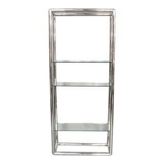 Pace Style Glass and Polished Stainless Steel Shelf Unit For Sale