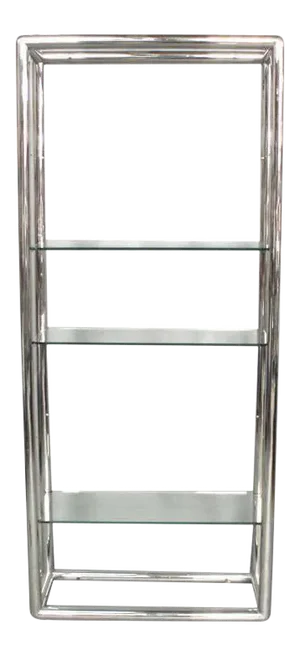 Pace Style Glass and Polished Stainless Steel Shelf Unit