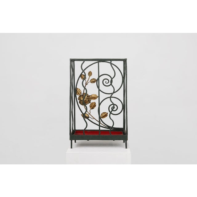 Art Deco Wrought Iron Umbrella Stand with Floral Decoration, France, 1930s For Sale - Image 12 of 13