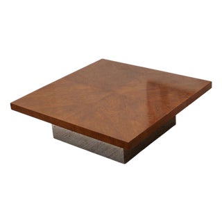 Walnut Burlwood 1970’s Chrome Base Table For Sale