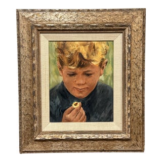 Gunnar Donald Anderson "Pojke Med Blomma" (Boy With Flower)Framed Oil on Cavas Painting For Sale
